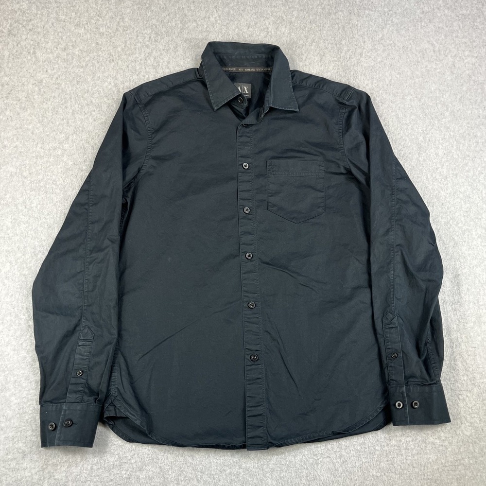 Armani Exchange Shirt Mens Medium Black Slim Fit Dress Button Up Long Sleeve